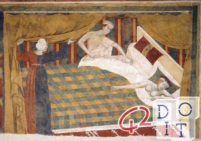 edad media, sueño, almohadas, colchón, Cámara del Podestà, San Gimignano,